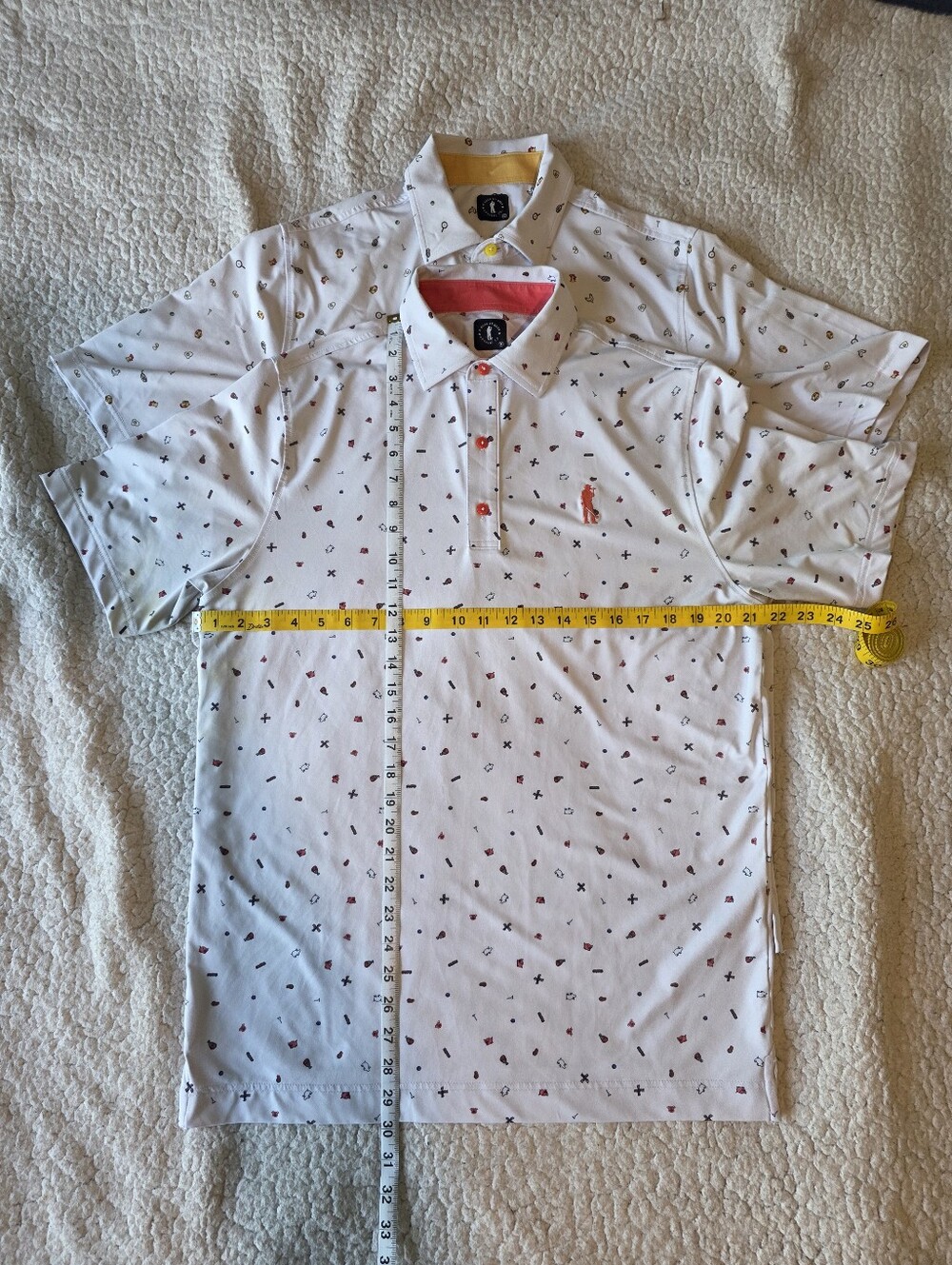 Lot of 2 U Suck At Golf Performance Polos Mens M White Ham Egg Breakfast Print